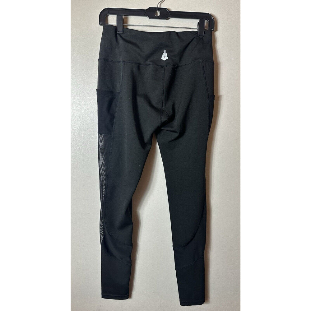 Good Karma Leggings Medium Black 4638JB Yoga Athleisure Cut Out Sheer Ankle Logo